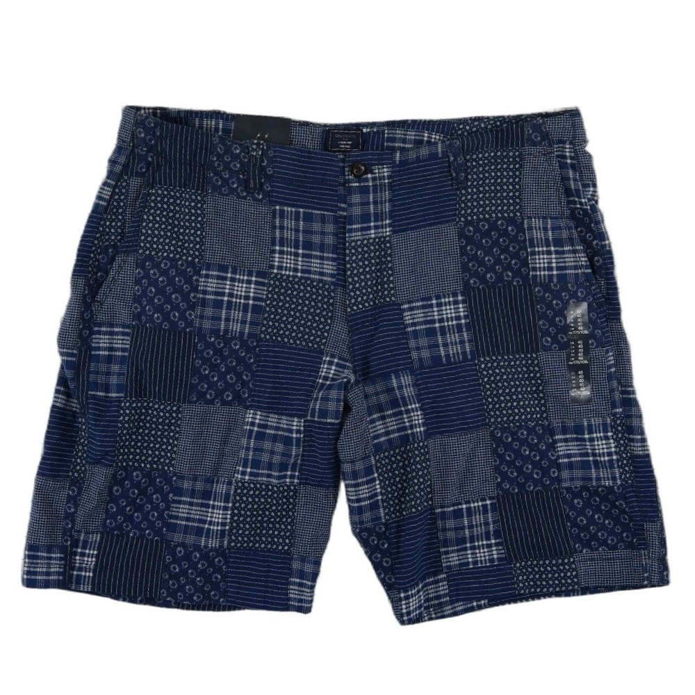 NWT Gap Lived In 100% Cotton Shorts Men's Size 40 Blue Indigo Patchwork Plaid